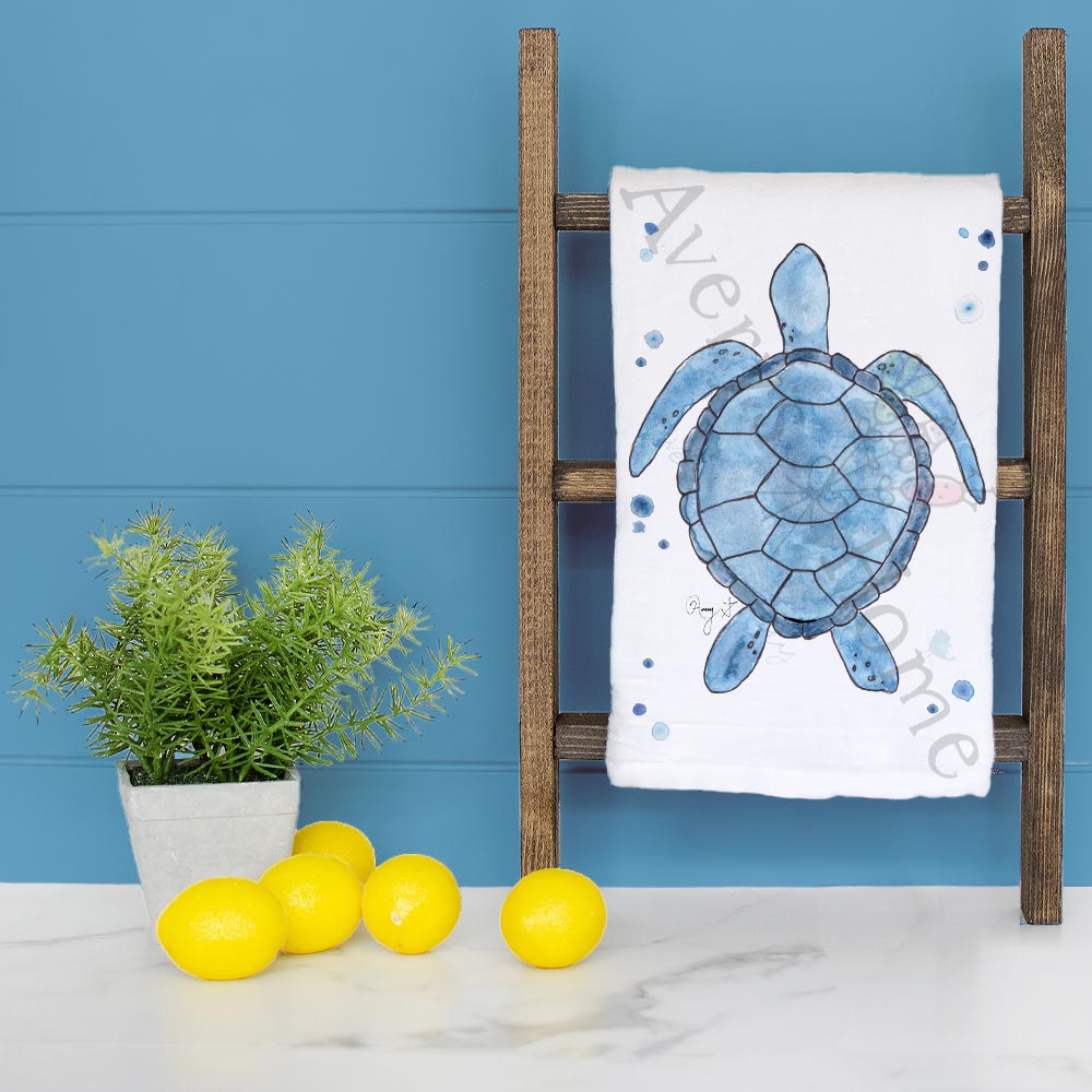 Navy Sea Turtle Tea Towel