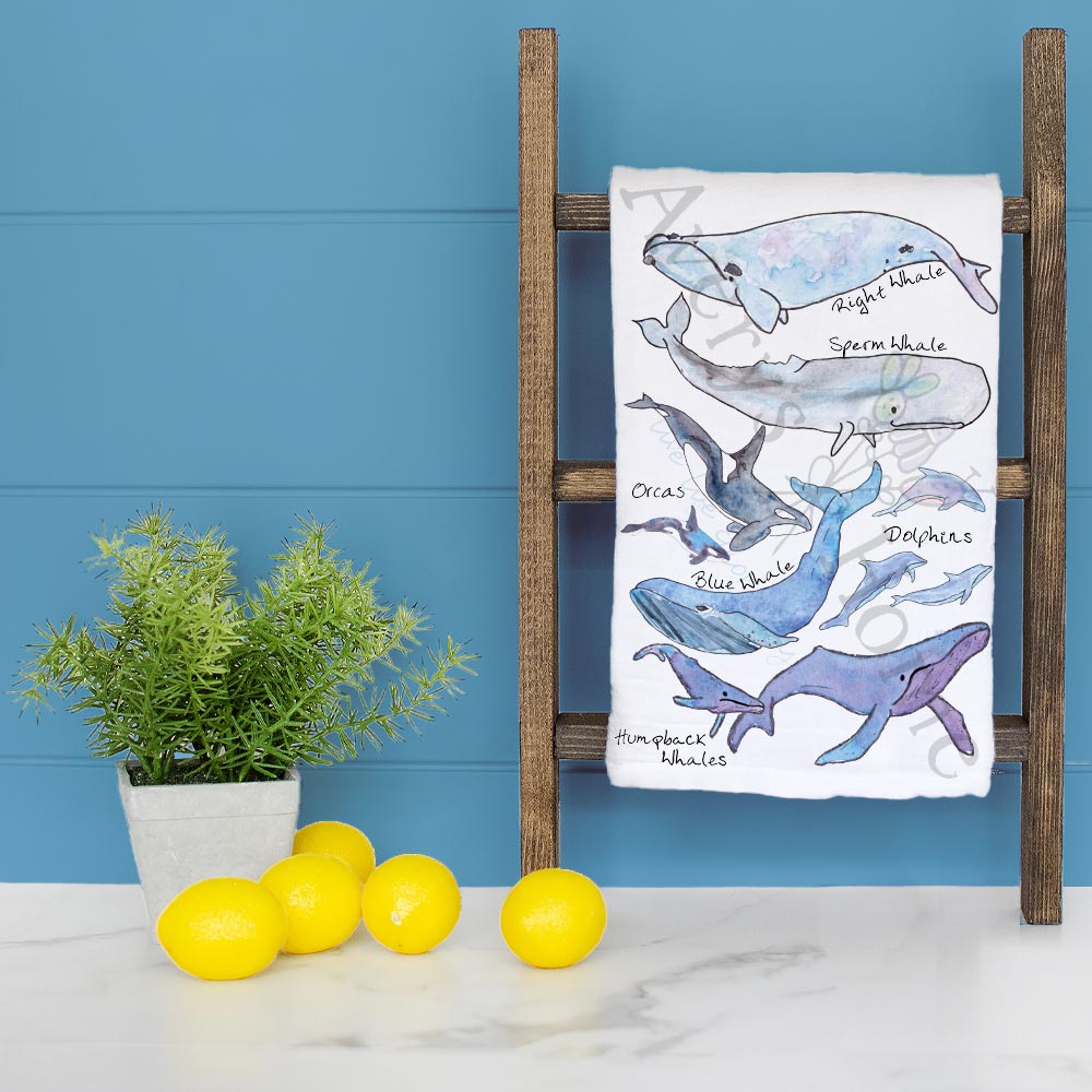 Whale Species Tea Towel – Educational Ocean Decor