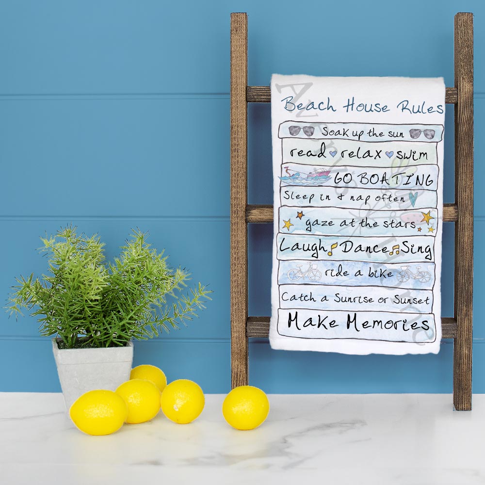 Beach House Rules Tea Towel