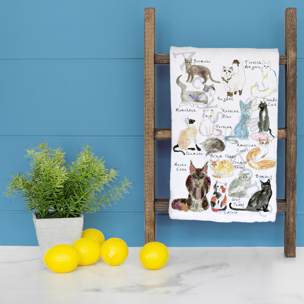 Cat Breeds Tea Towel – Illustrated Feline Gift