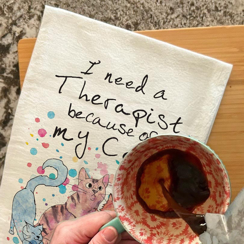 Cat Therapist Tea Towel – Whimsical Feline Humor