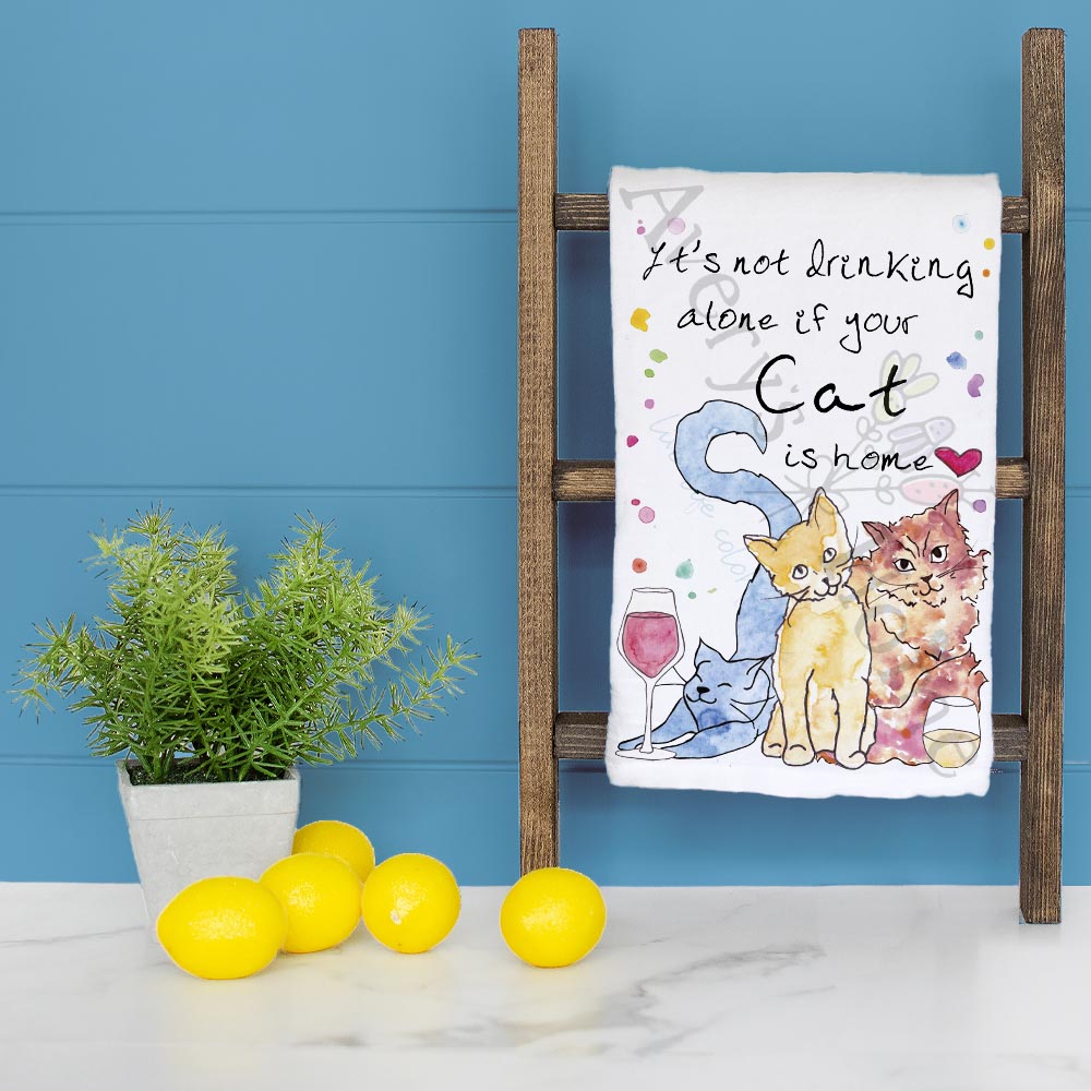 Cat Drinking Buddy Tea Towel – Whimsical Cocktail Gift
