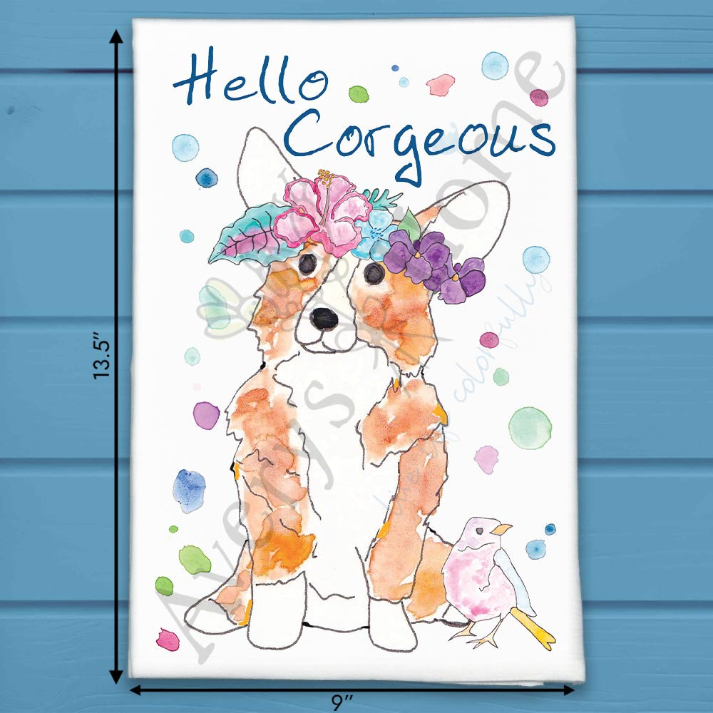 Hello Corgeous Tea Towel – Summer Dog Lover Gift