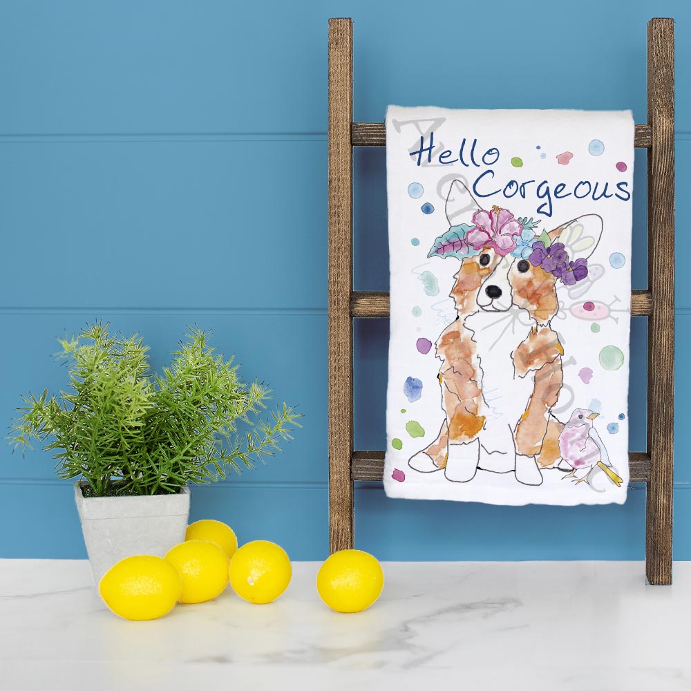 Hello Corgeous Tea Towel – Summer Dog Lover Gift