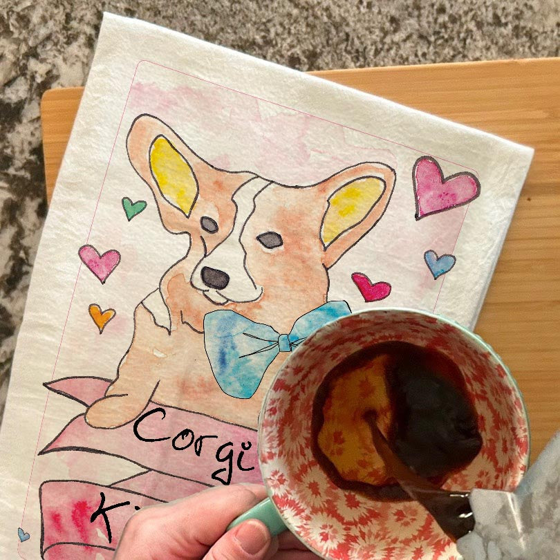 Corgi Puppy Valentine Tea Towel – Sweetheart Dog Gift