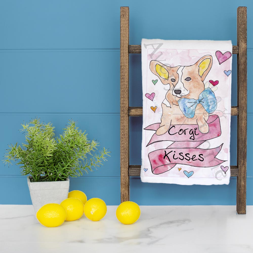 Corgi Puppy Valentine Tea Towel – Sweetheart Dog Gift
