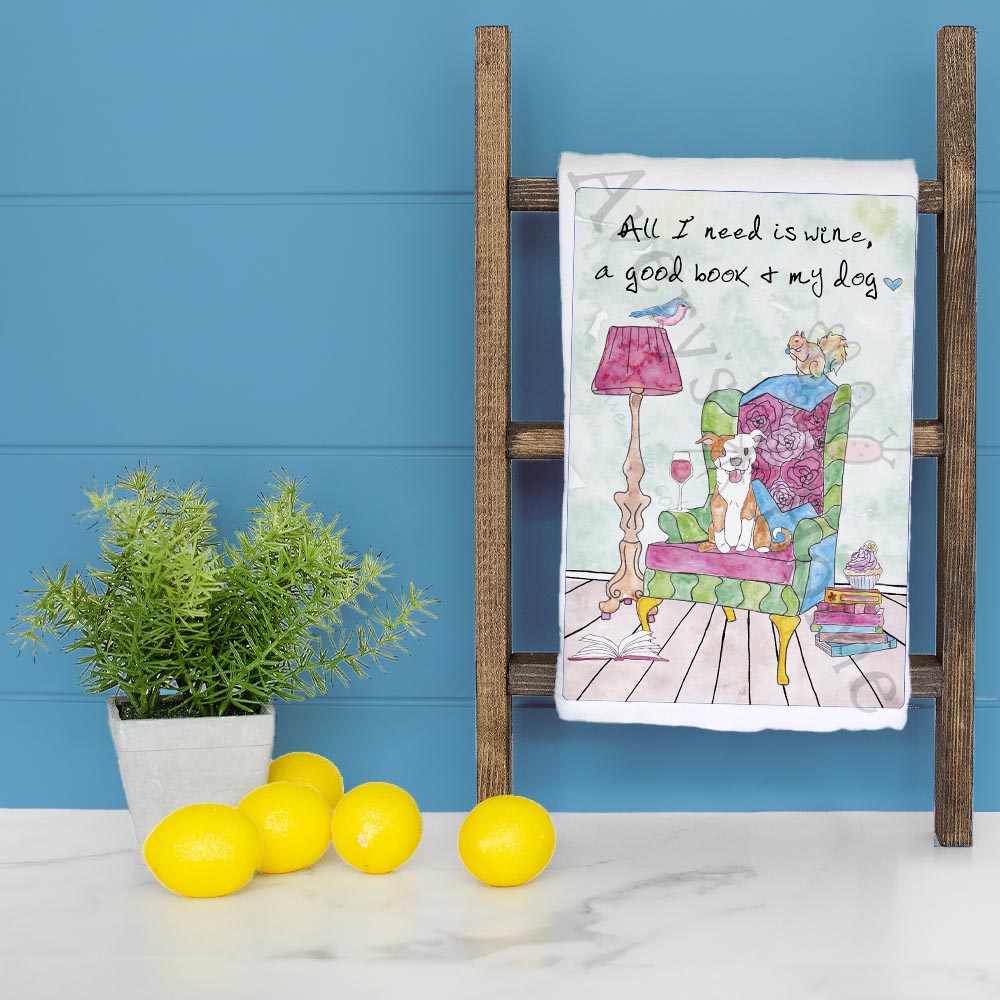 Wine & Dog Tea Towel – Funny Pet Lover Gift