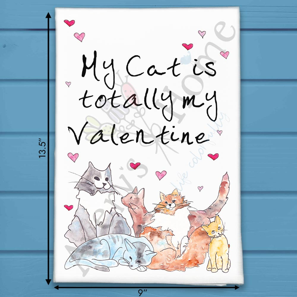 Valentine Cat Tea Towel – Whiskered Love Gift