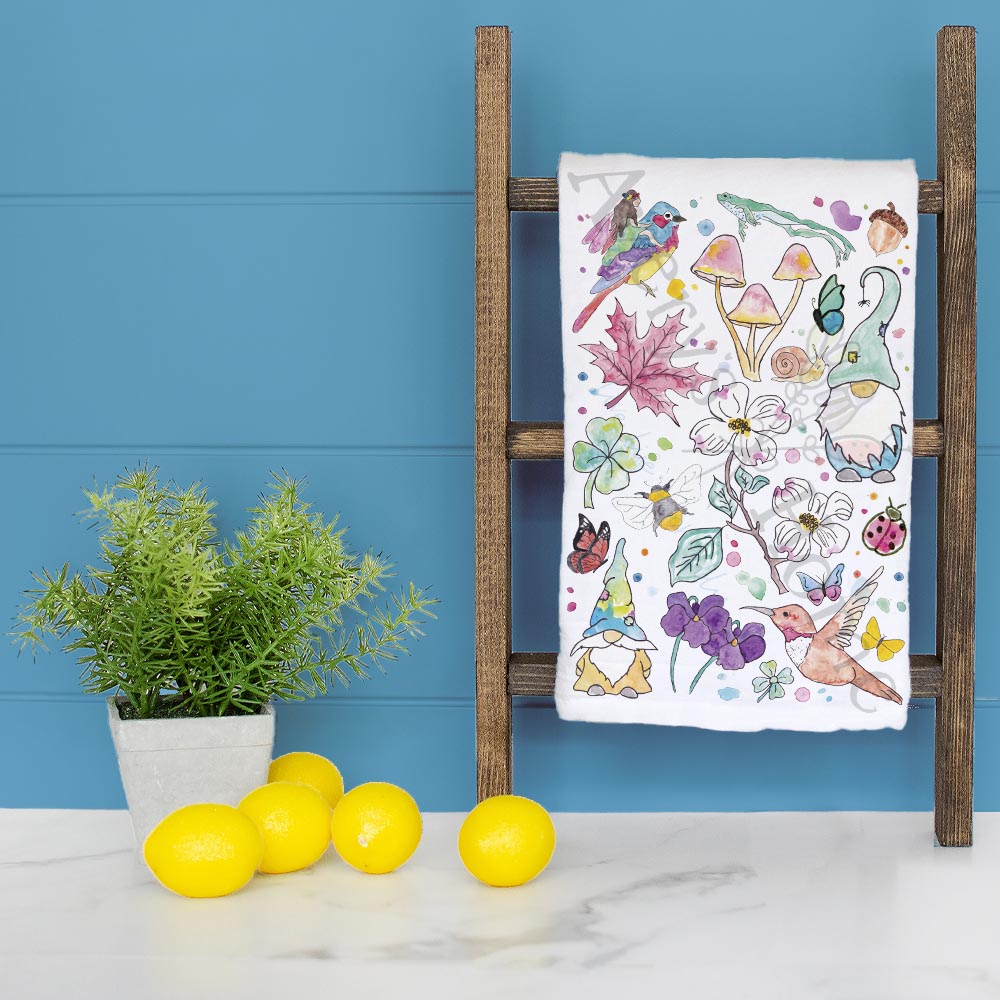 Gnomes & Mushrooms Tea Towel – Garden Spring Decor