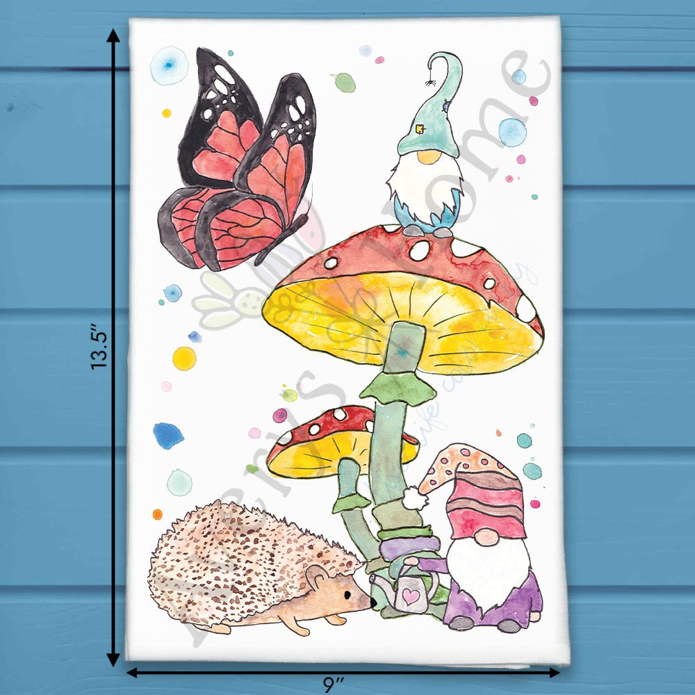 Gnome & Hedgehog Tea Towel – Cute Garden Gift