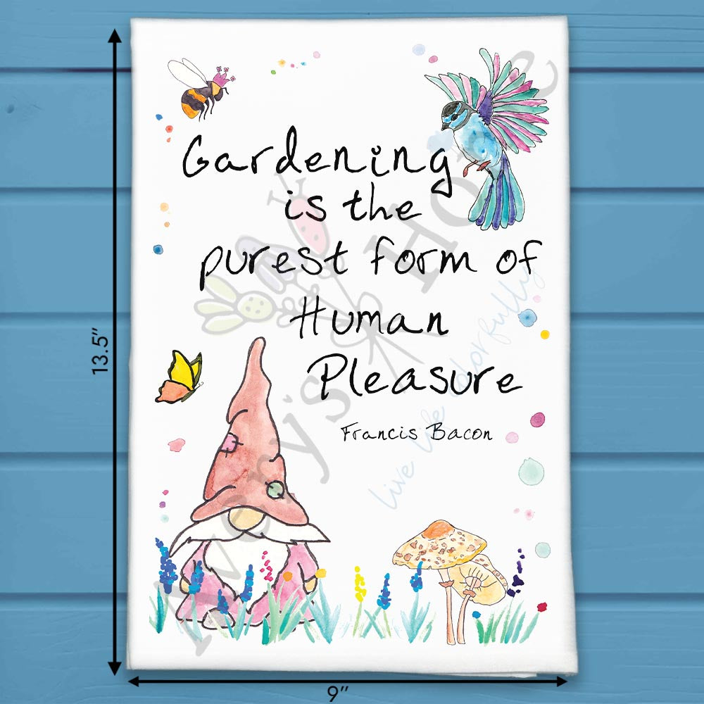 Gardening Gnome Quote Tea Towel – Spring Flower Gift