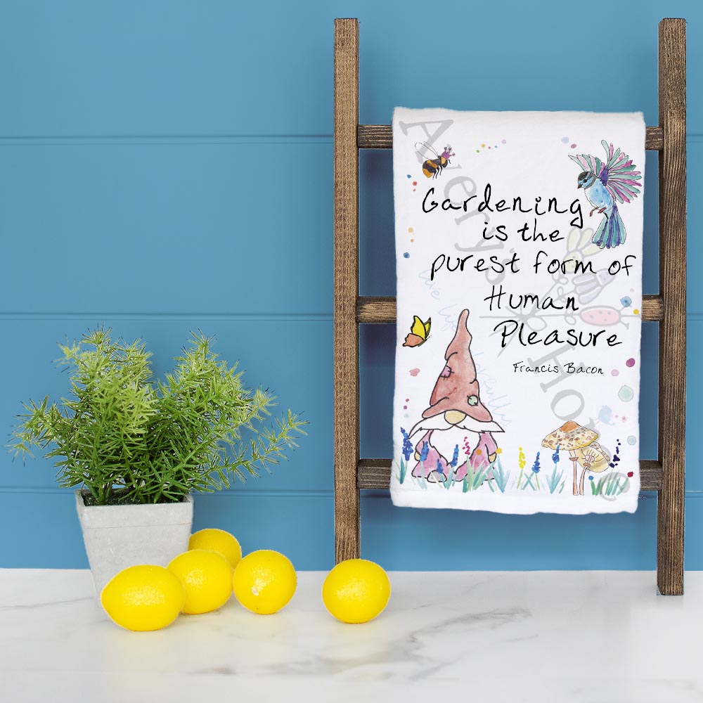 Gardening Gnome Quote Tea Towel – Spring Flower Gift
