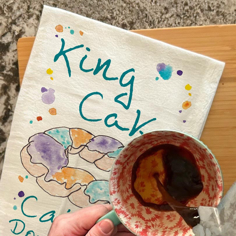 King Cake Mardi Gras Tea Towel – Dessert Decor Gift