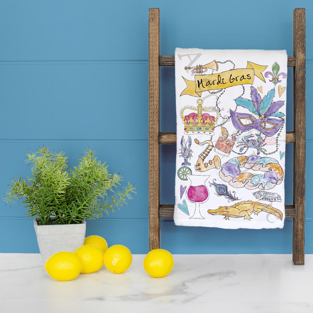 Mardi Gras Party Icons Tea Towel – Bourbon Street Gift