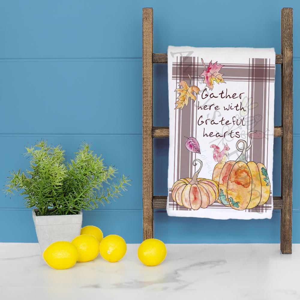 Gather Here Tea Towel – Thanksgiving Kitchen Quote