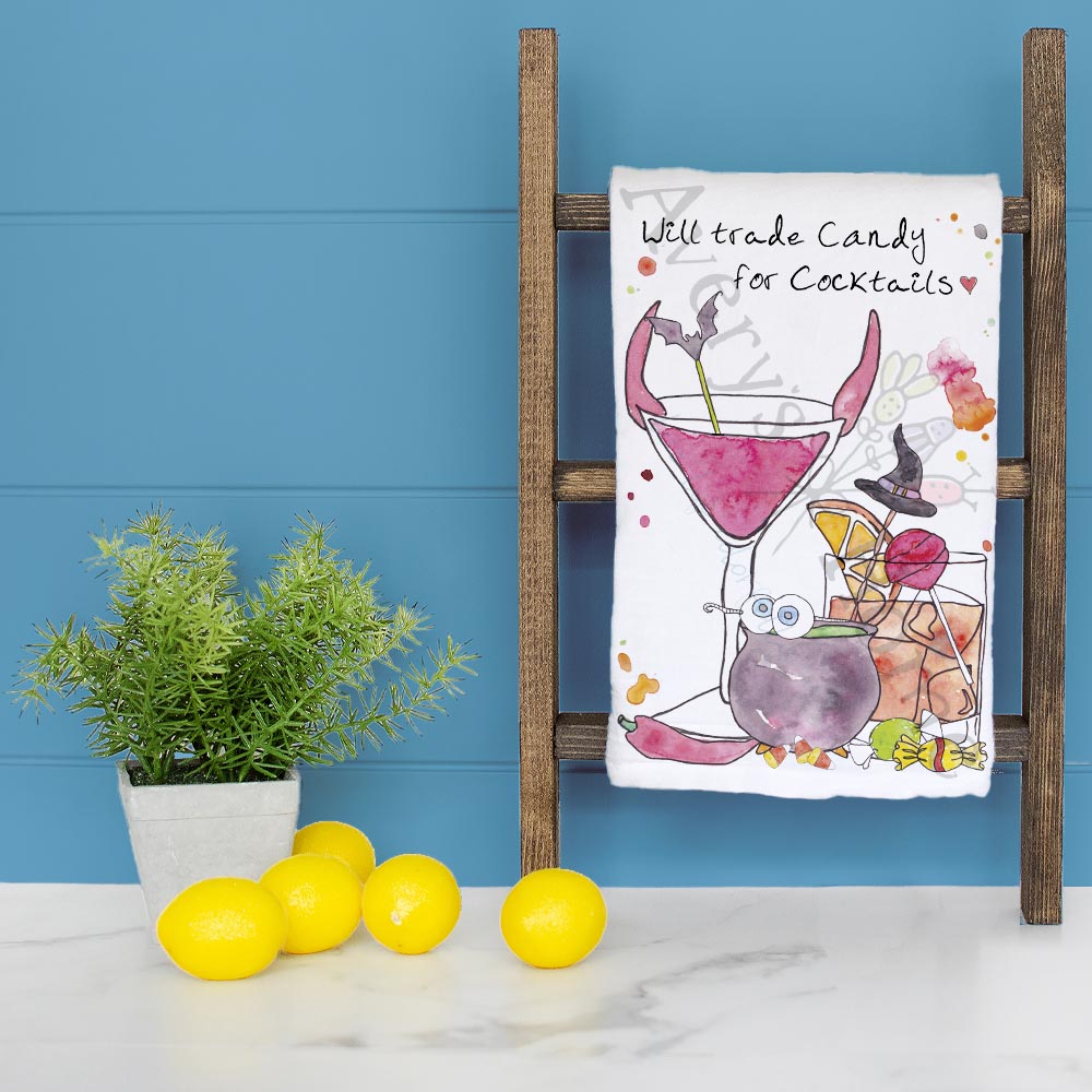 Will Trade Candy for Cocktails Tea Towel – Party Decor