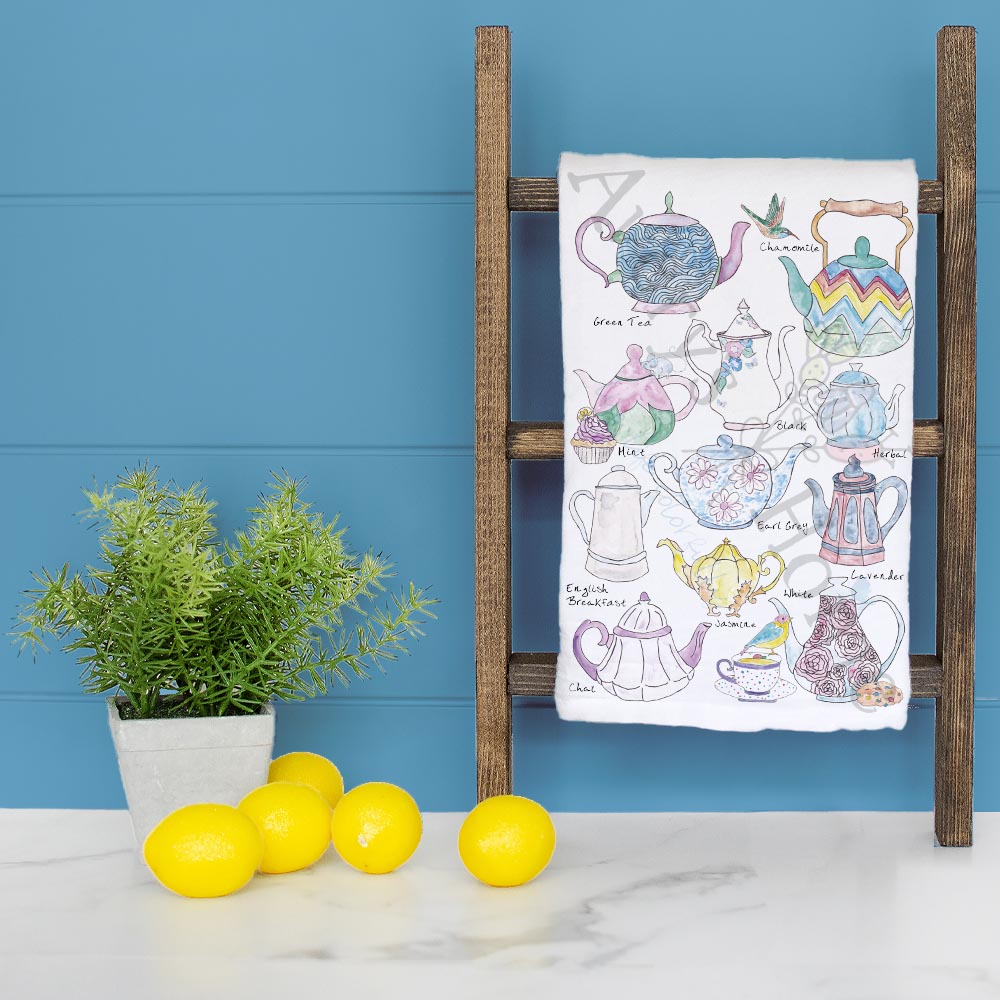 Blue Teapots Tea Towel – Classic Tea Room Decor