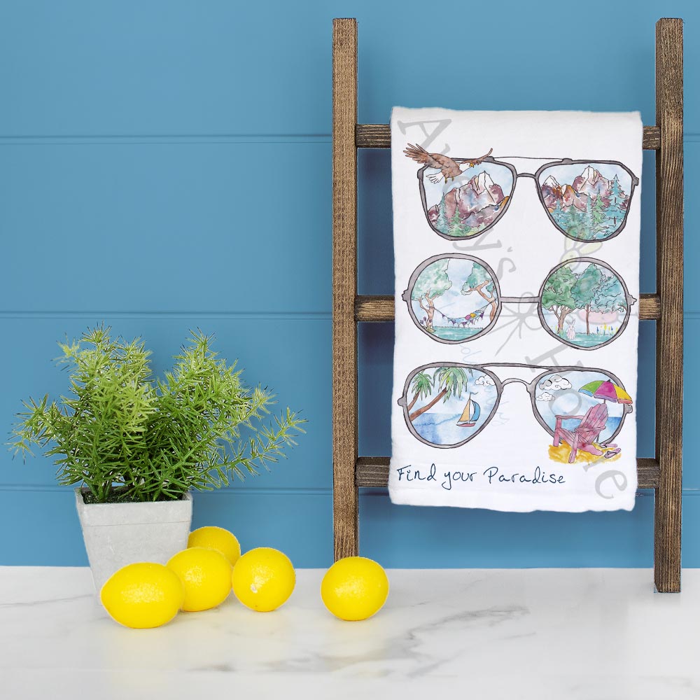Find Paradise Sunglasses Landscapes Tea Towel