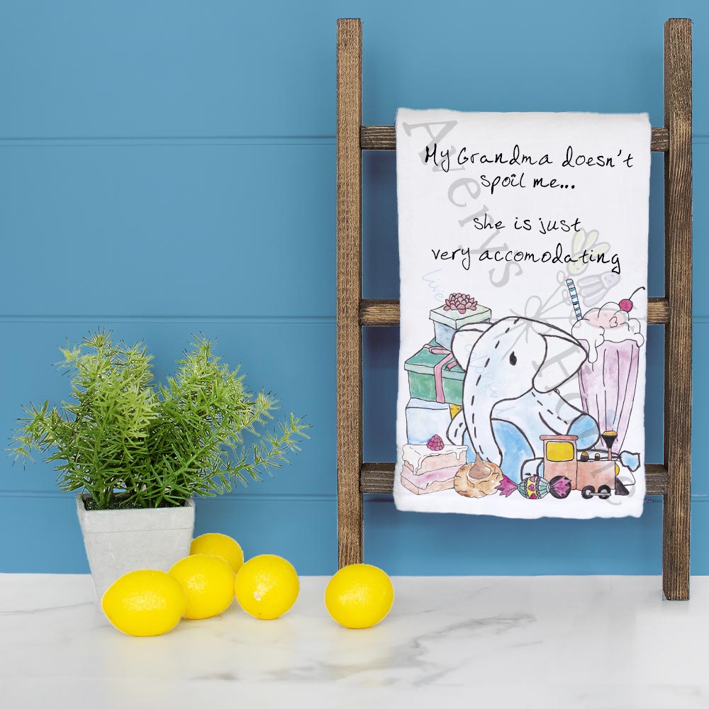 Accommodating Grandma Tea Towel – Playful Family Humor