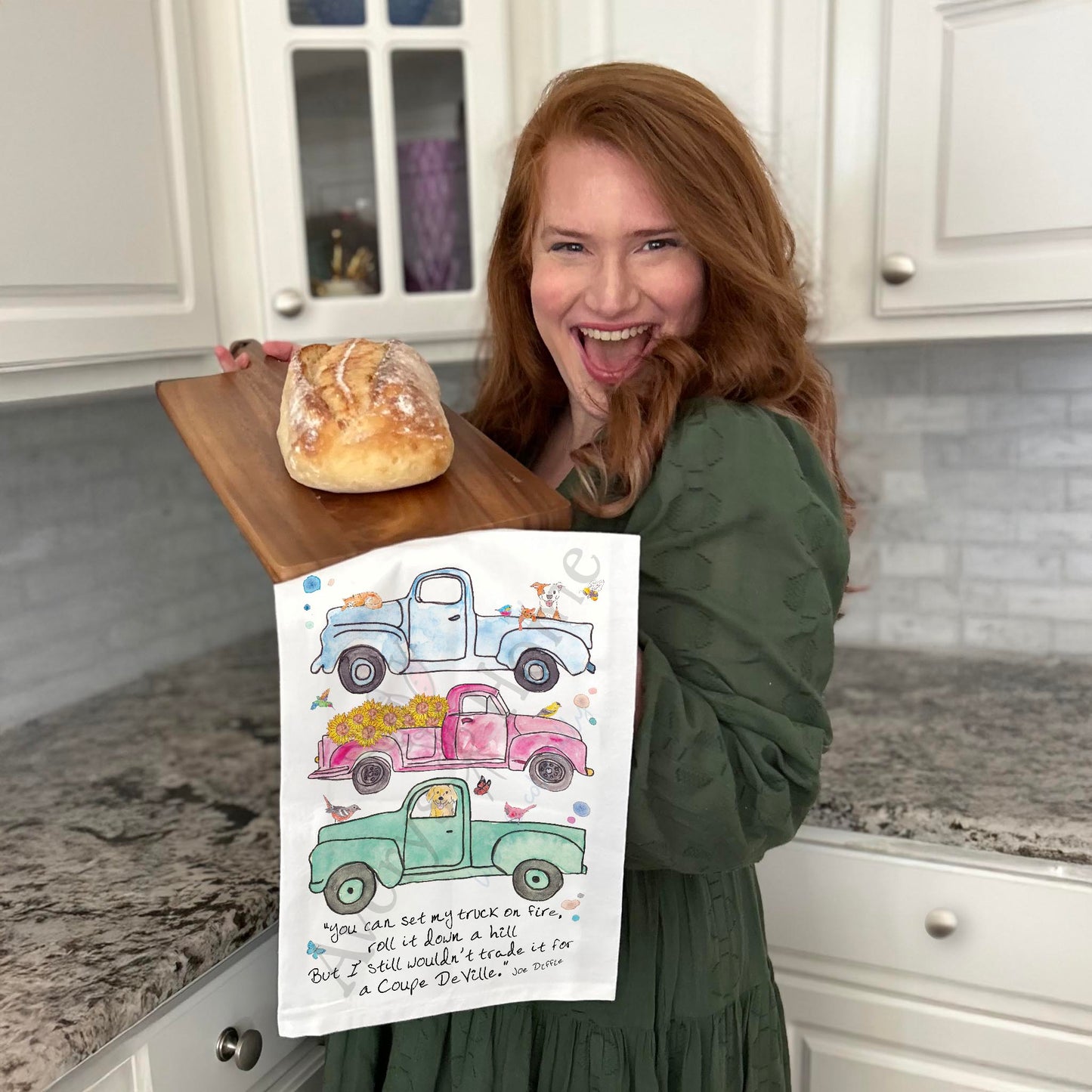 Spring Pickup Trucks Tea Towel