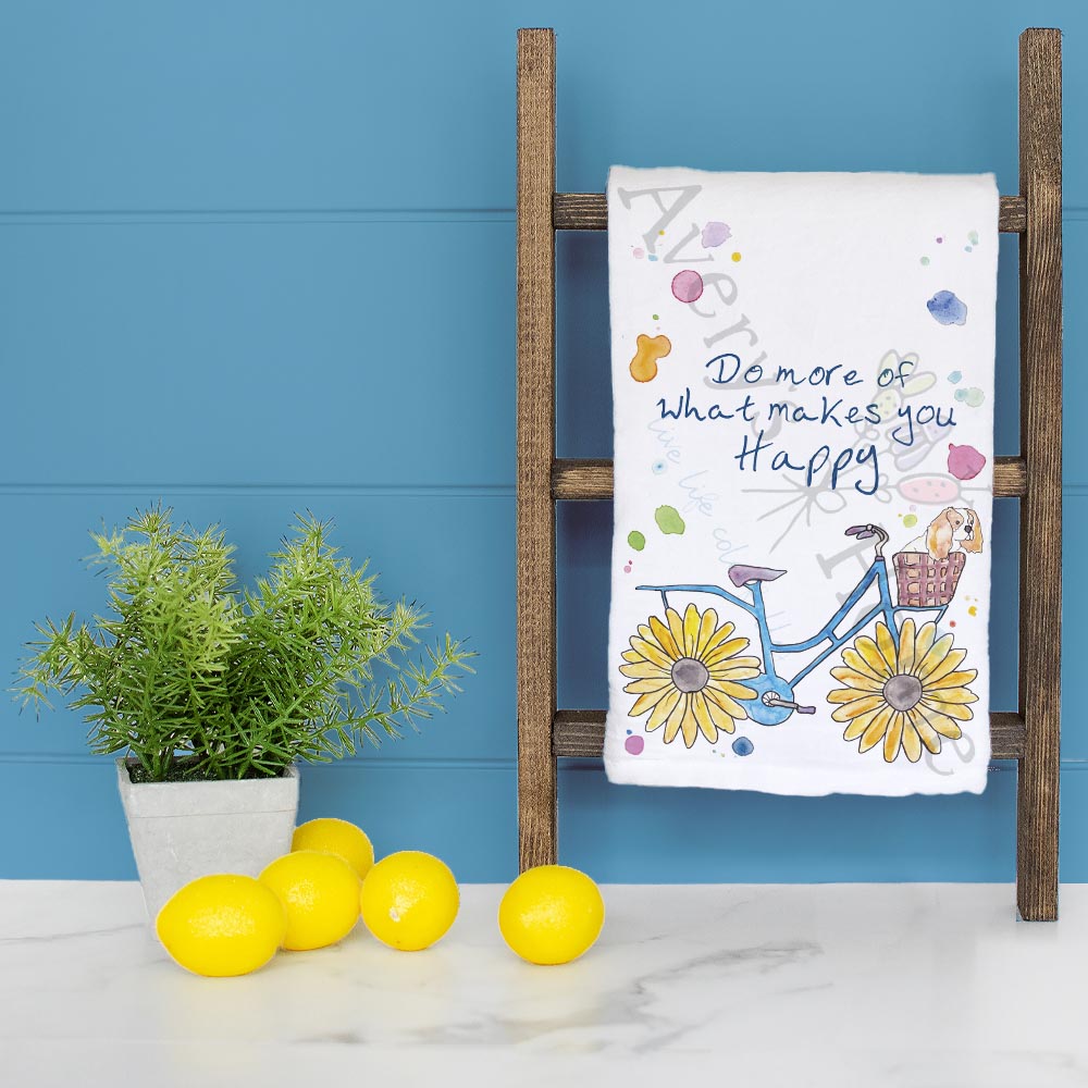 Dog on Bike Tea Towel – Whimsical Garden Ride