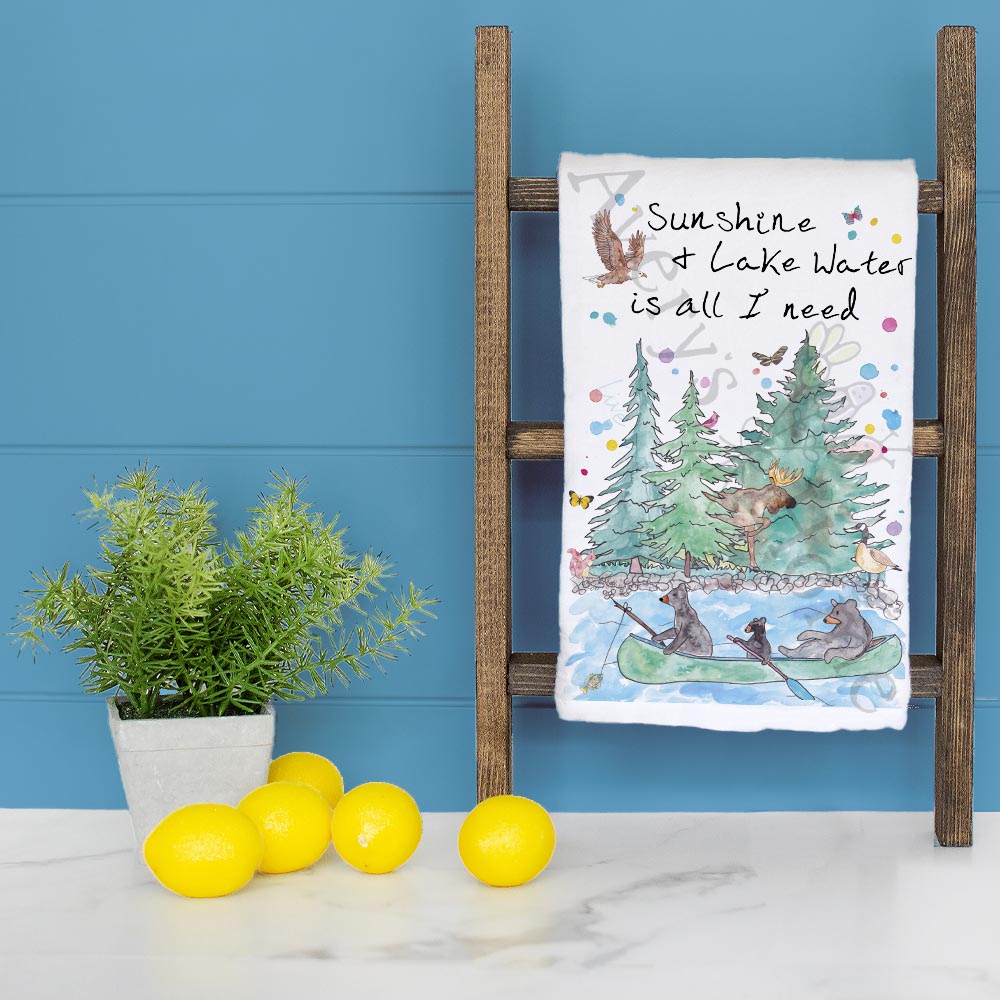 Sunshine & Water Tea Towel – Custom Lake Quote Decor