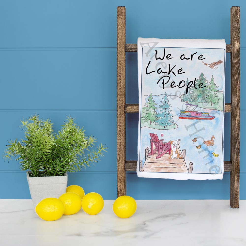 We Are Lake People Tea Towel – Dog & Wine Humor