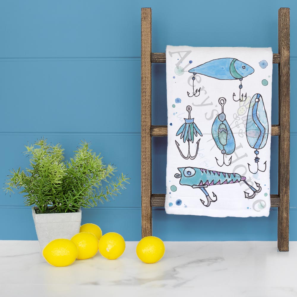 Fresh Water Fishing Lures Tea Towel