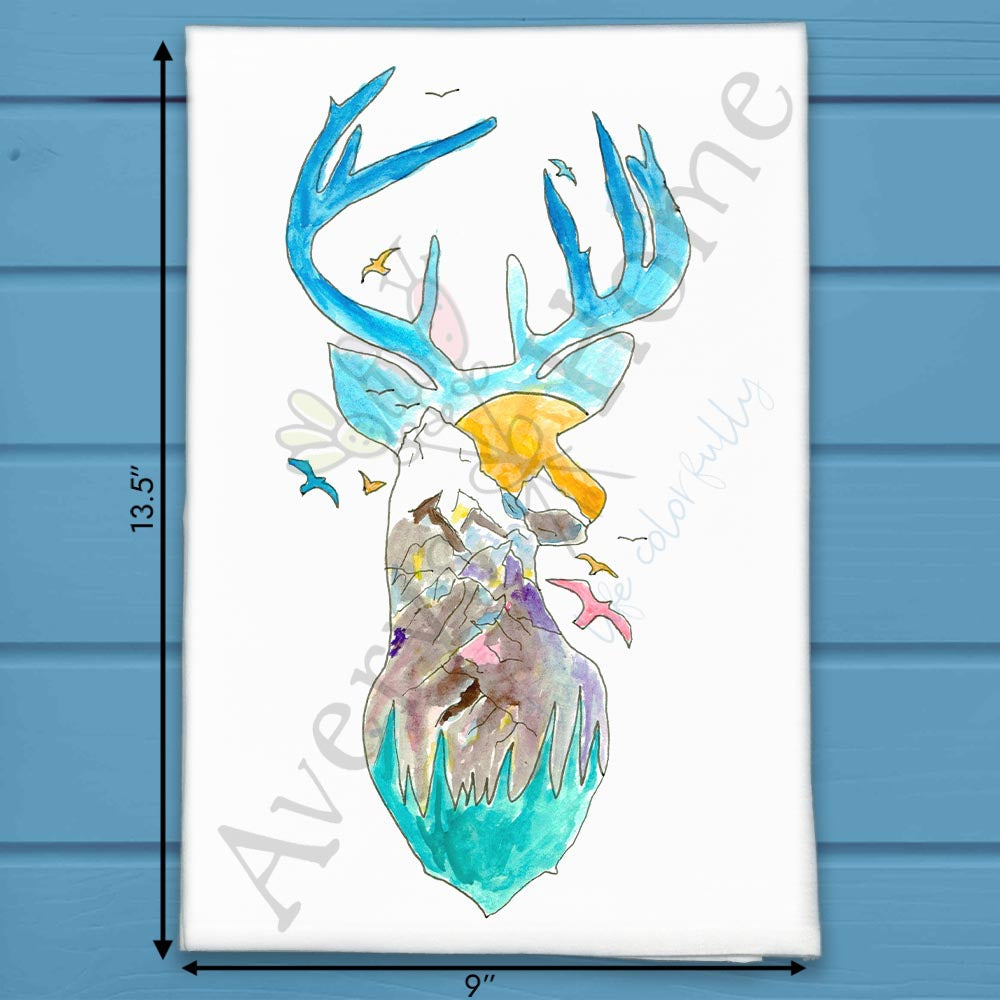 Mountain Deer Tea Towel – Rustic Woodland Decor