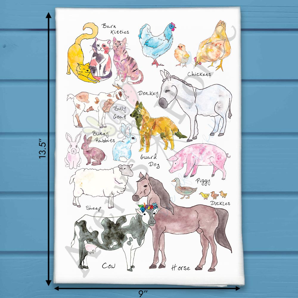 Farm Animals Barn Tea Towel – Country Morning Decor