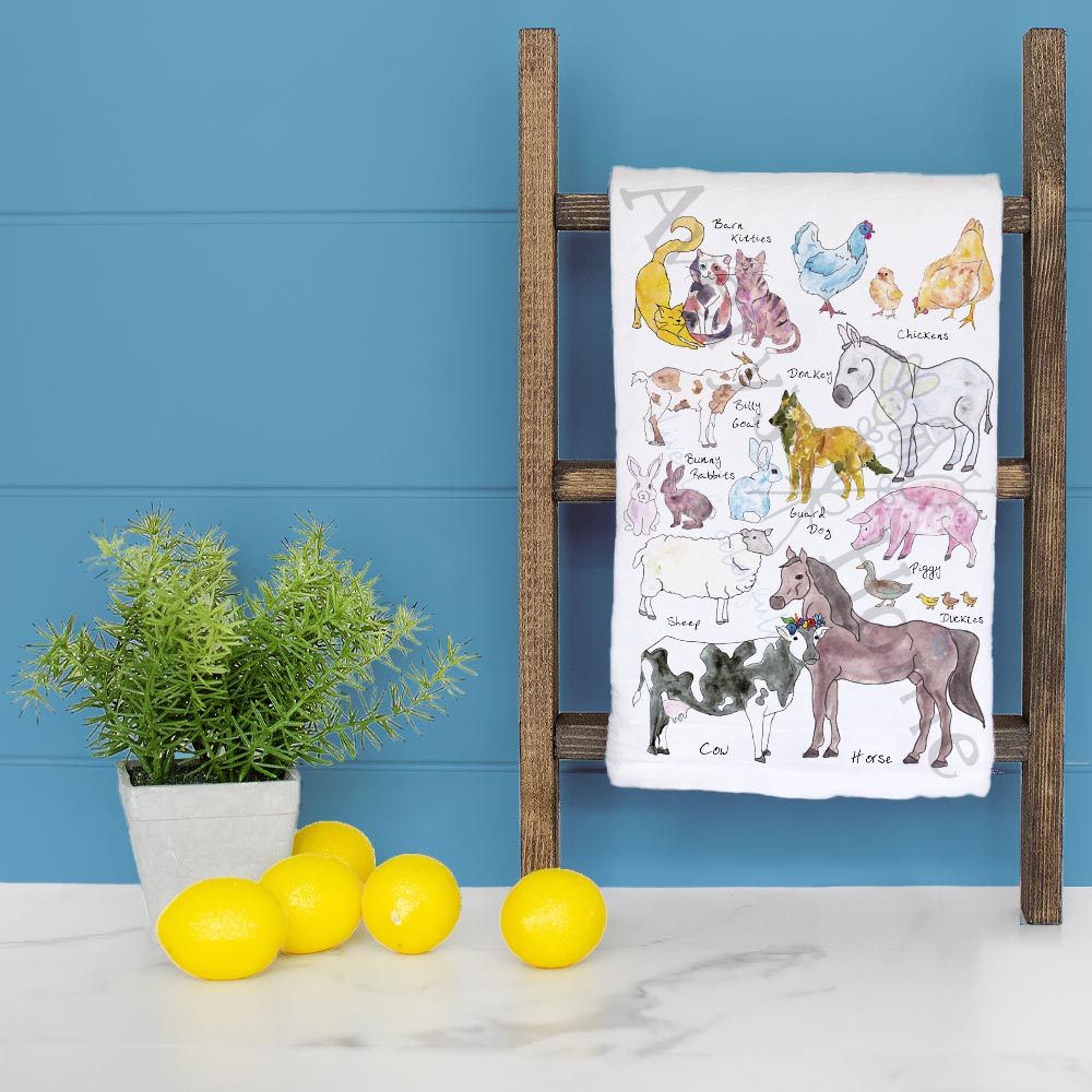 Farm Animals Barn Tea Towel – Country Morning Decor