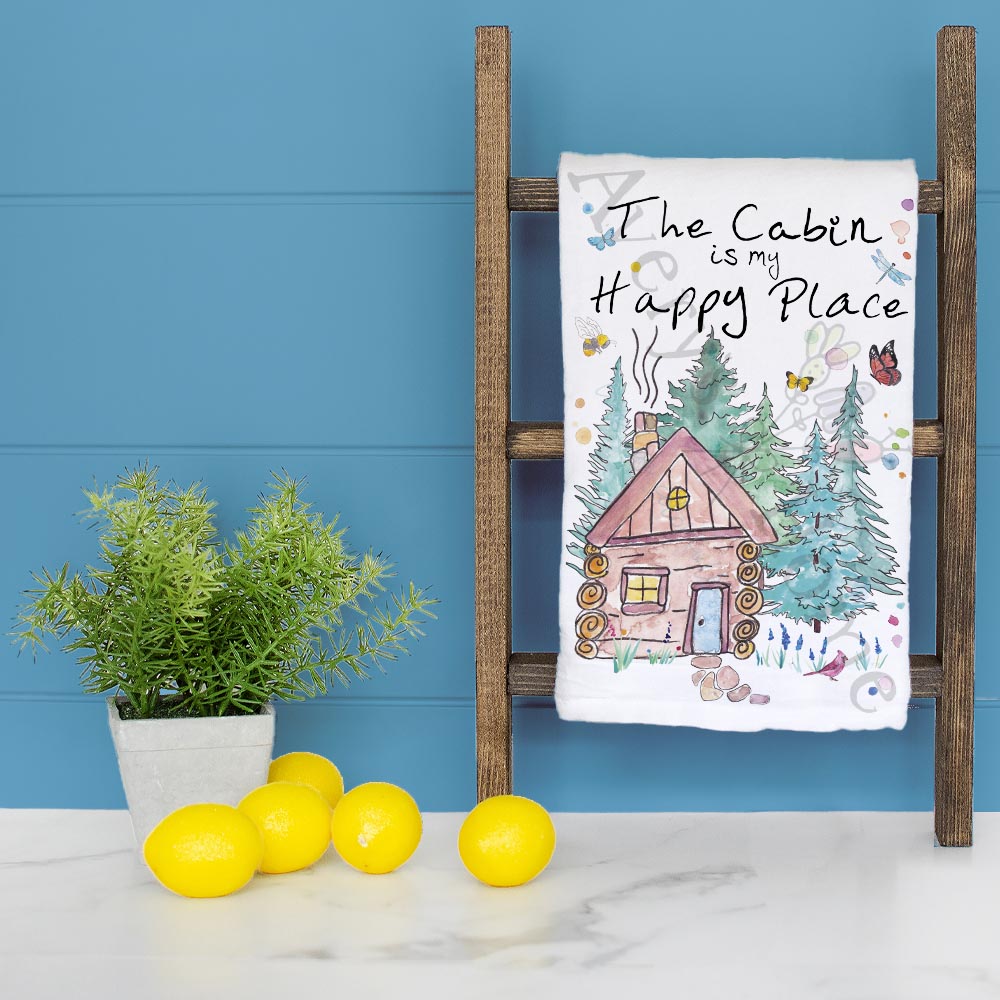 Cabin Happy Place Tea Towel – Wooded Retreat Decor