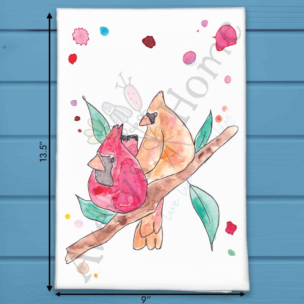 Cardinal Couple Tea Towel – Lovebirds in the Pines