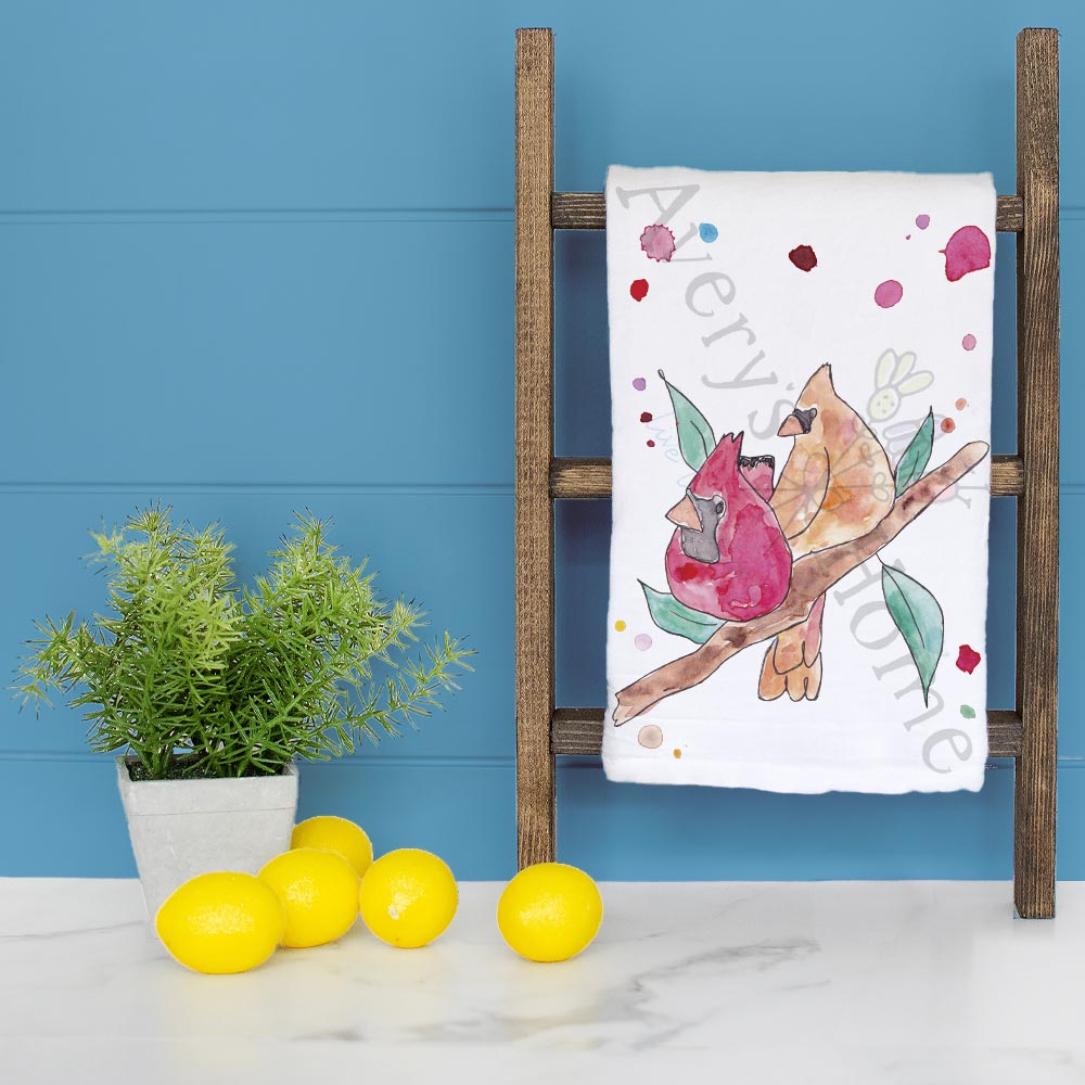 Cardinal Couple Tea Towel – Lovebirds in the Pines