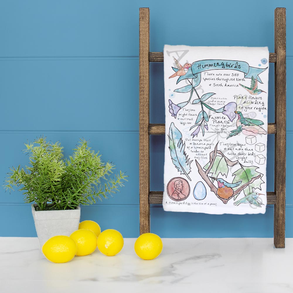Hummingbird Bird Facts Tea Towel – Birdwatcher Decor