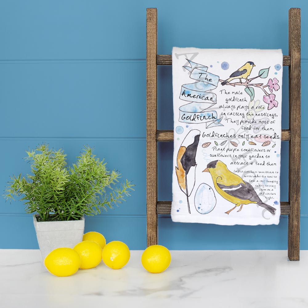 American Goldfinch Facts Tea Towel – Garden Bird Decor