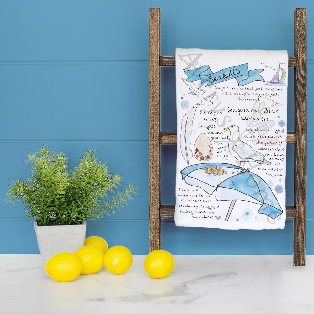 Seagull Bird Facts Tea Towel – Beach Watcher Decor