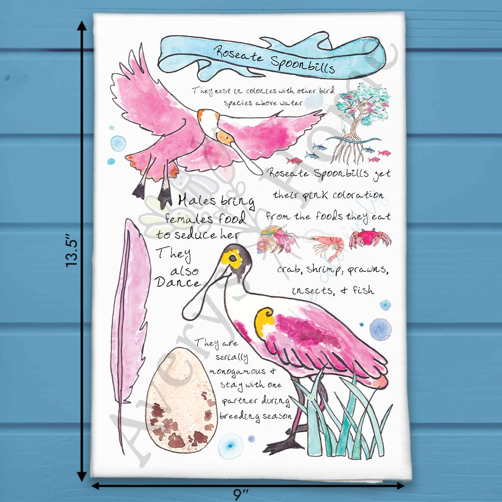 Spoonbill Bird Facts Tea Towel – Pink Bird Decor