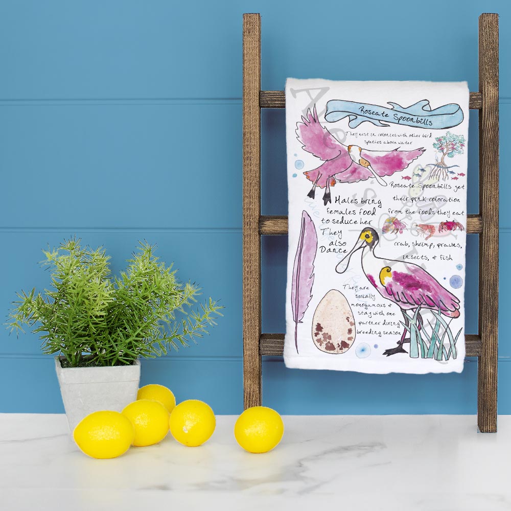 Spoonbill Bird Facts Tea Towel – Pink Bird Decor