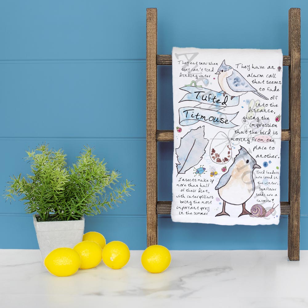 Tufted Titmouse Bird Facts Tea Towel – Garden Gift