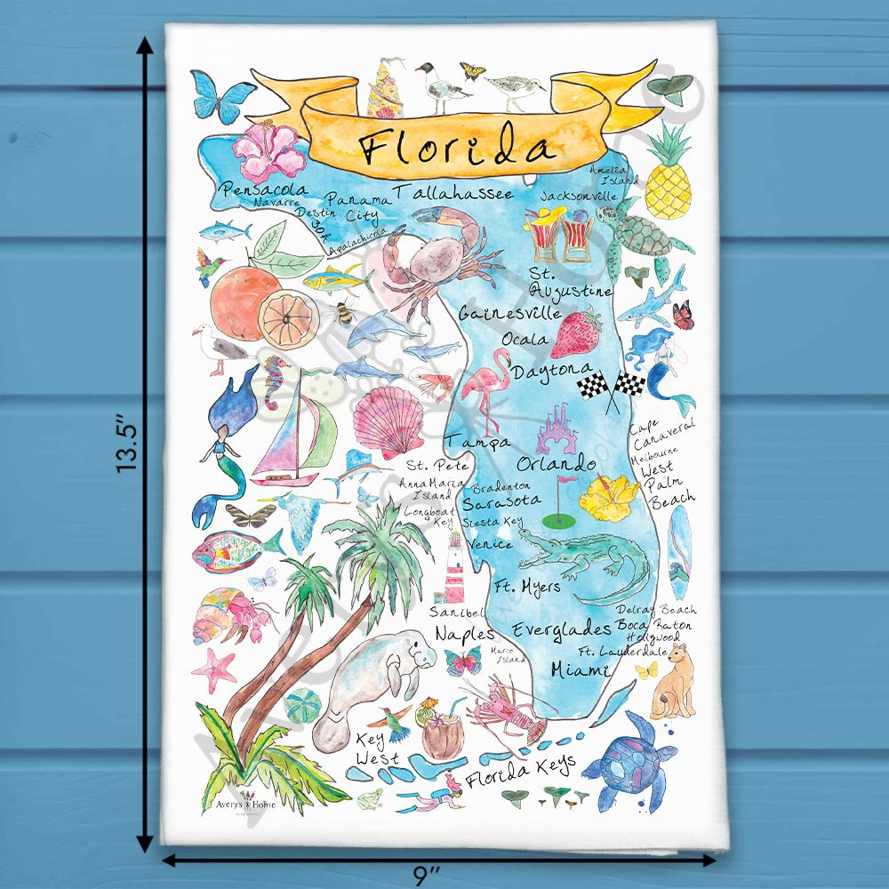 Florida State Map Tea Towel – Sunshine & Shells
