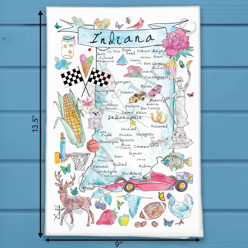Indiana State Map Tea Towel