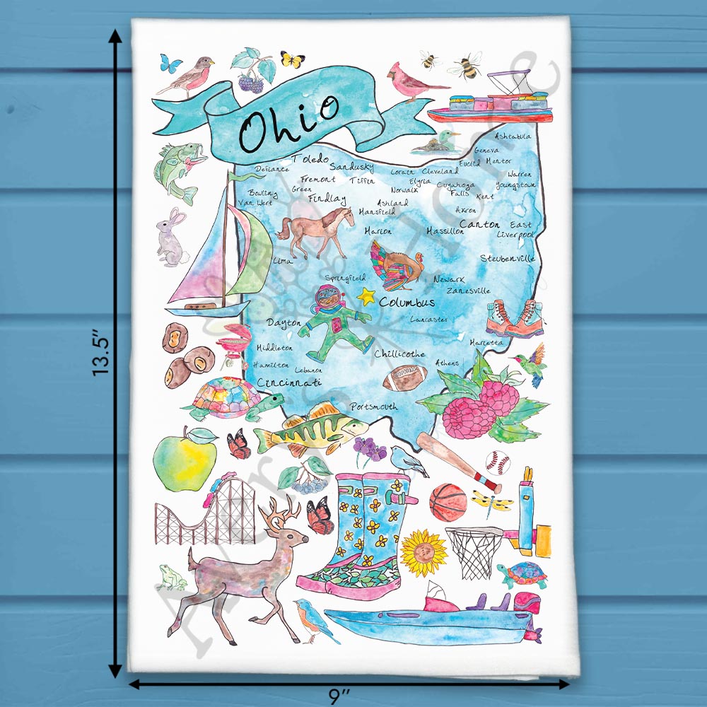 Ohio Map Tea Towel – Buckeyes, Lakes & Local Love
