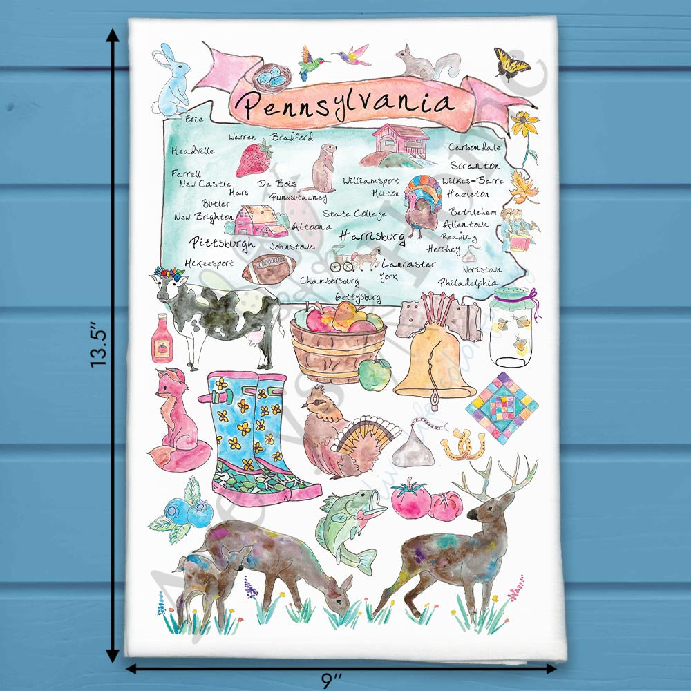 Pennsylvania Map Tea Towel – Liberty, Amish & Alleghenies