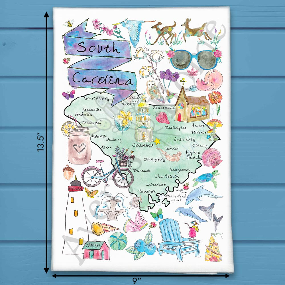 South Carolina Map Tea Towel – Beaches, Bloom & BBQ