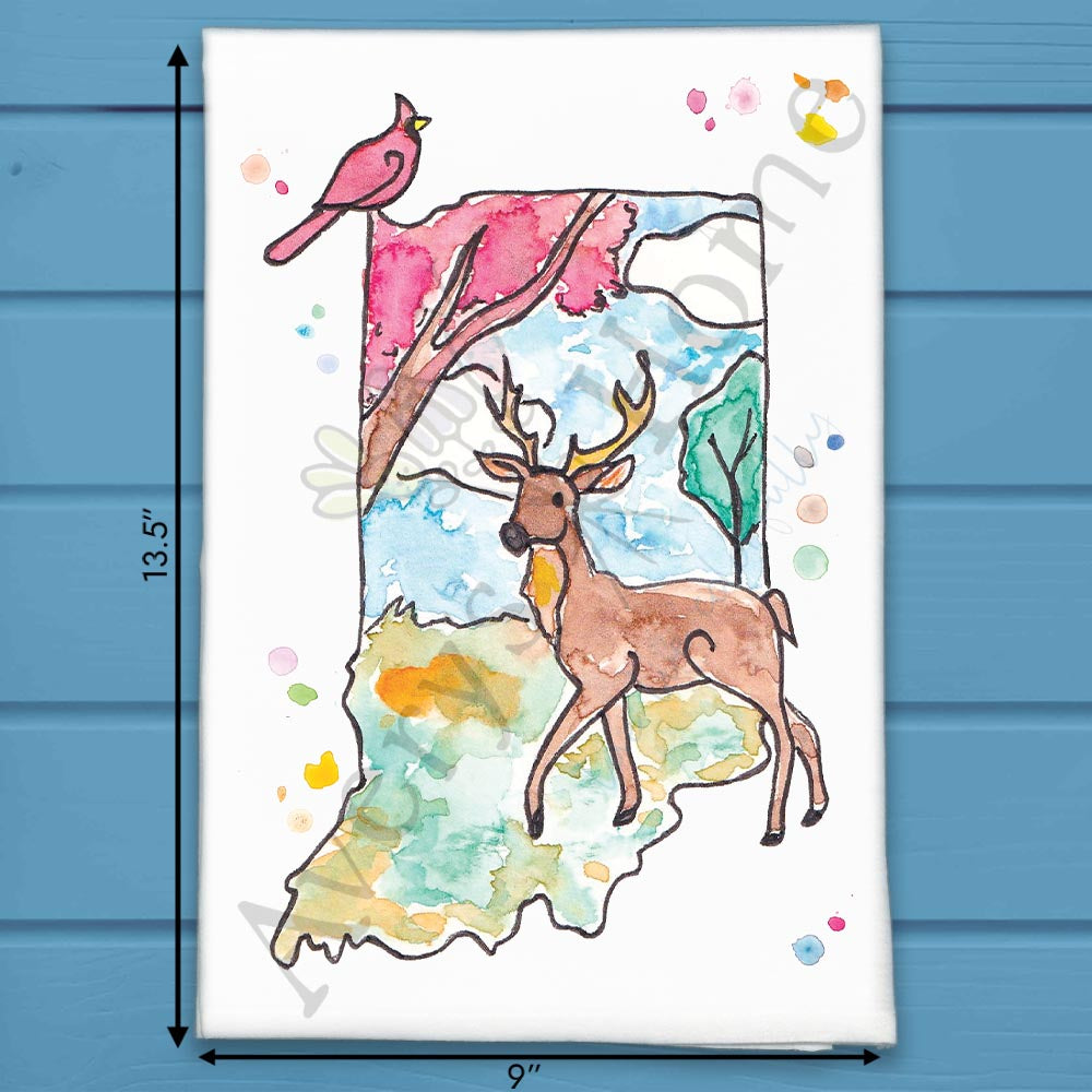 Indiana State Icons Tea Towel
