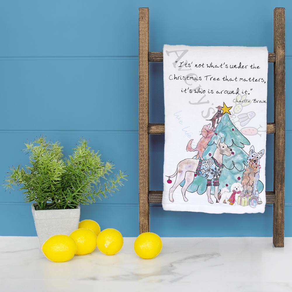 Dogs & Christmas Tree Tea Towel – Tail-Wagging Holiday