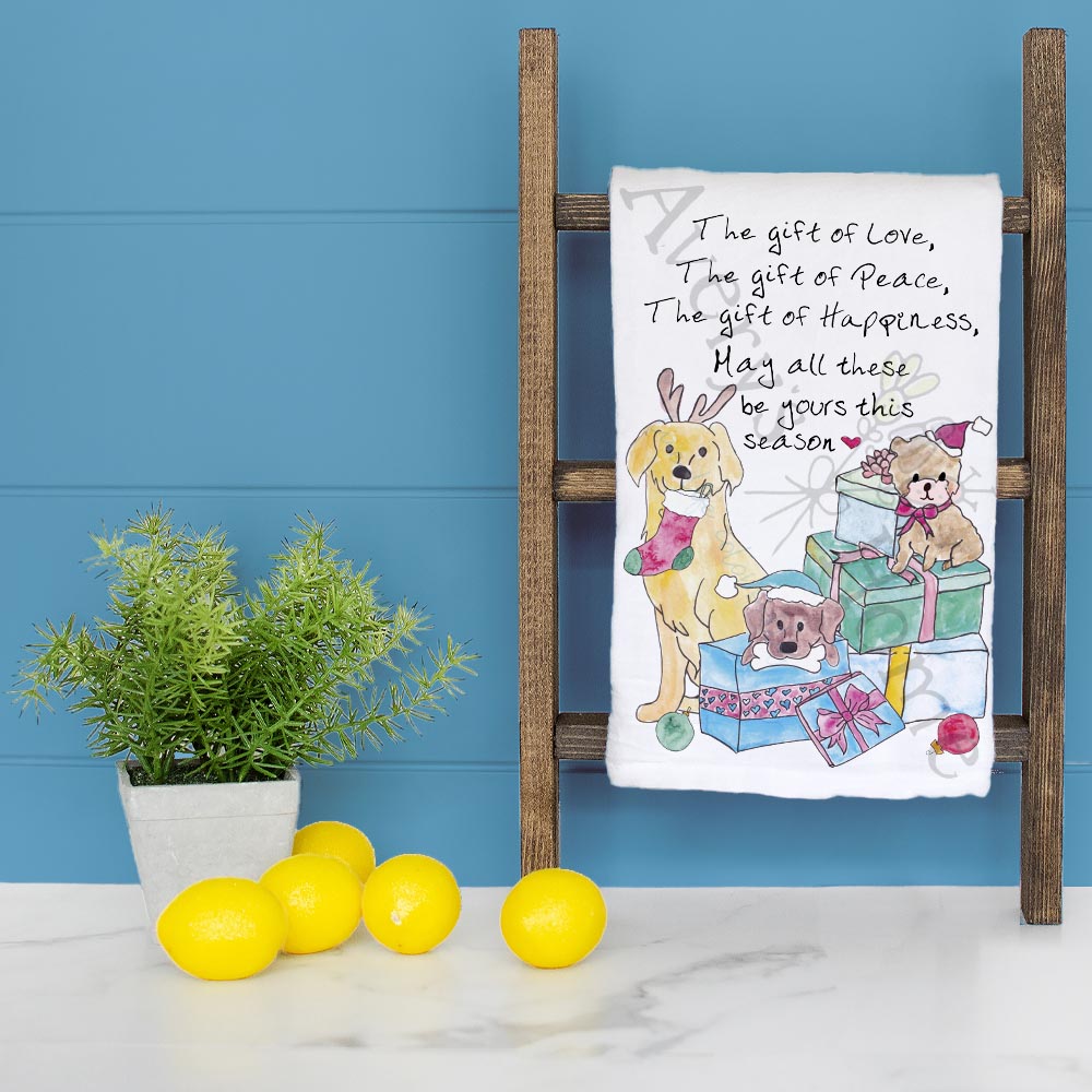 Peace, Love & Dogs Tea Towel – Holiday Tail Wags