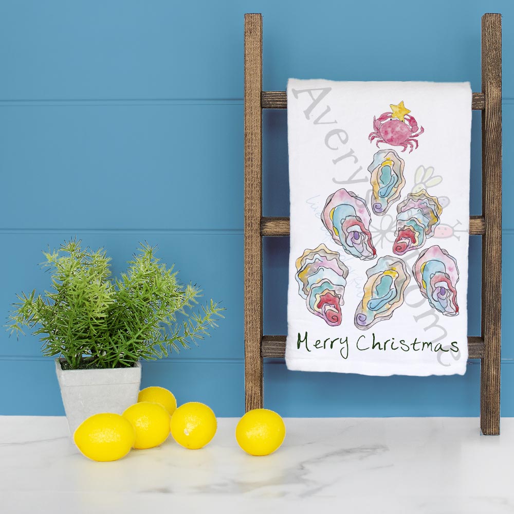 Oyster Christmas Tree Tea Towel – Briny & Bright