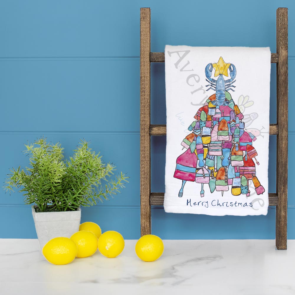 Lobster Buoy Tree Tea Towel – Coastal Holiday Catch